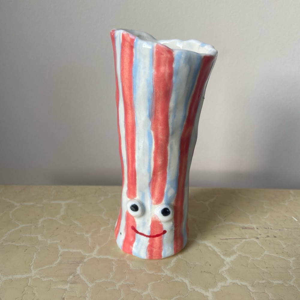 Ceramic striped cute vessel